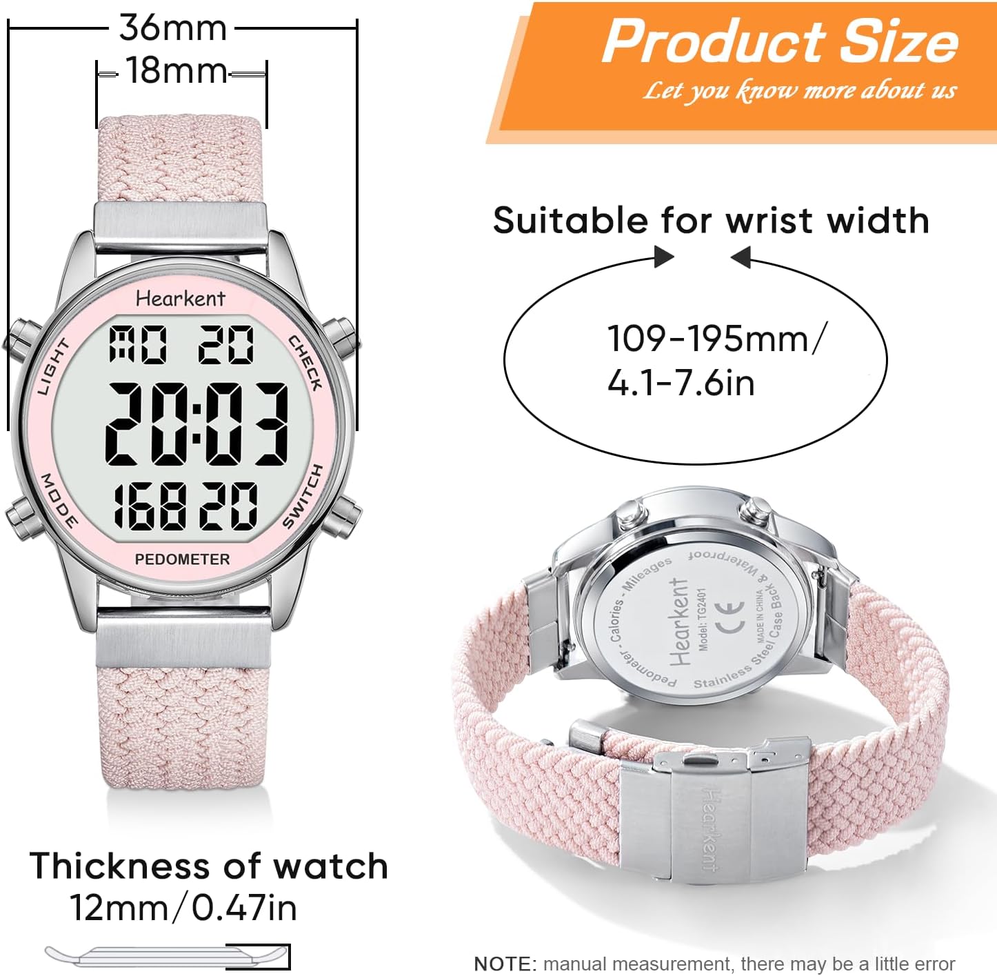 Women Pedometer Watch for Walking Steps and Miles-Step Counter for Calories,30M Waterproof-EL Backlight-Countdown-Stopwatch-No App Step Tracker for Adults Seniors Pink