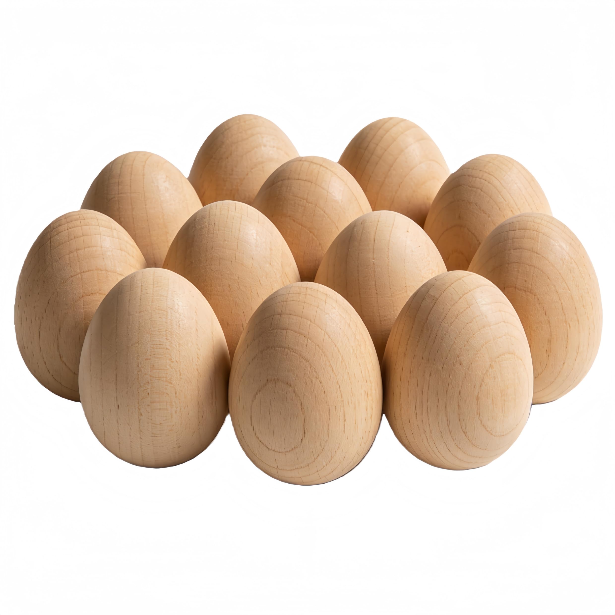 Unpainted Natural Wood Eggs 12PCS - DIY Craft Blanks for Easter Painting, Decorations and Easter Basket Stuffers