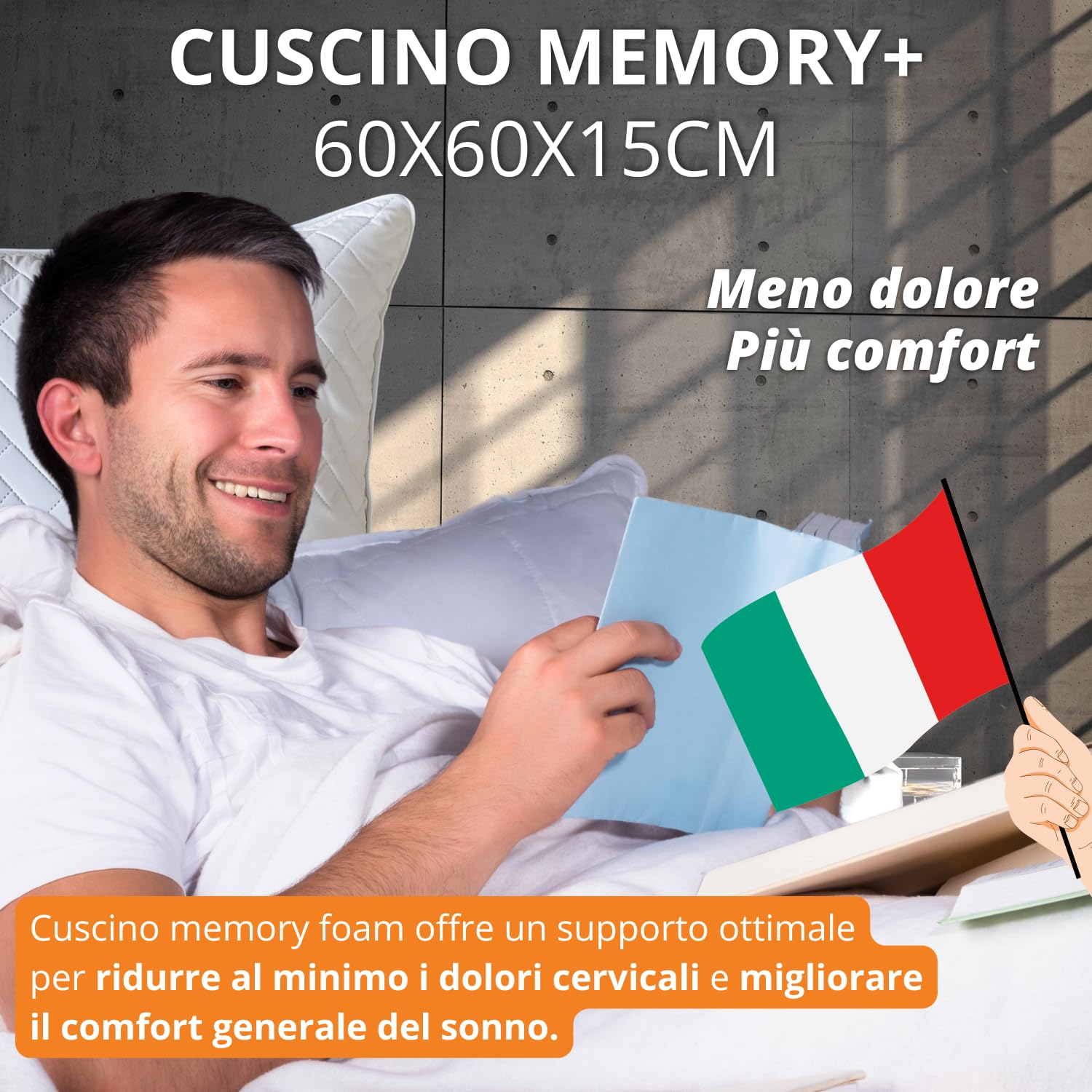 Cuscino Memory Foam 15cm Alto ✮GARANZIA A VITA✮ Cuscino 60x60 Duro Pillow Ergonomico Viscoelastico Fiocco Letto Rigido per Dormire, Cervicale Dolori Collo Schiena 100% Viscoelastica