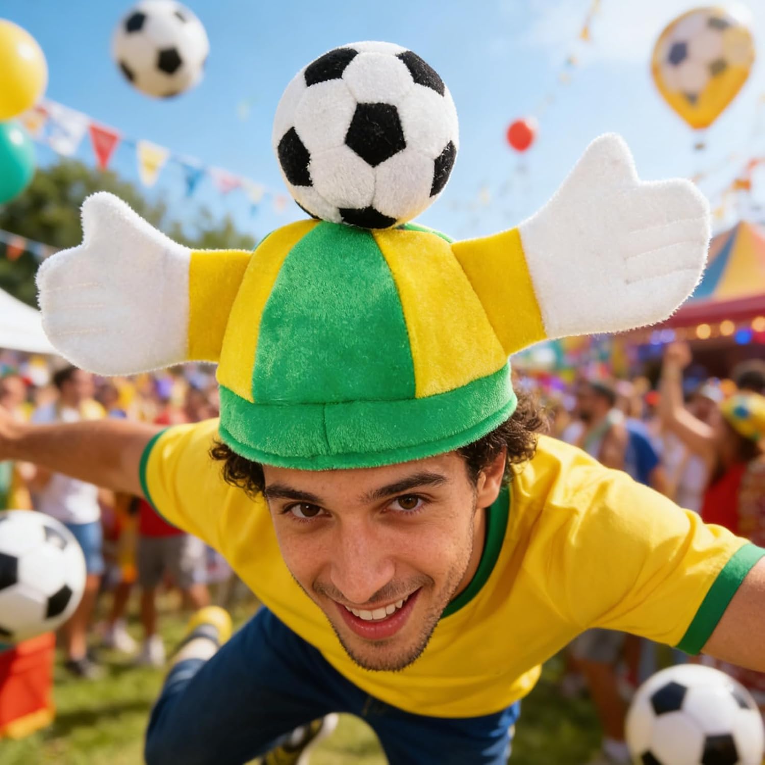 NUOBESTY Football Cap with Clapping Hands Funny Soccer Fan Headwear Accessories for Game Day, Soccer Party Cheering Hat, Sports Fan Party Favor Brazil Yellow