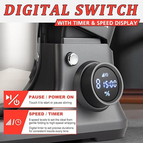 Miniatura 2 de CUSIMAX Batidora de pie con interruptor digital  Temporizador de 15 minutos y 8 velocidades  Mezclador eléctrico de cocina de 5 cuartos de galón de