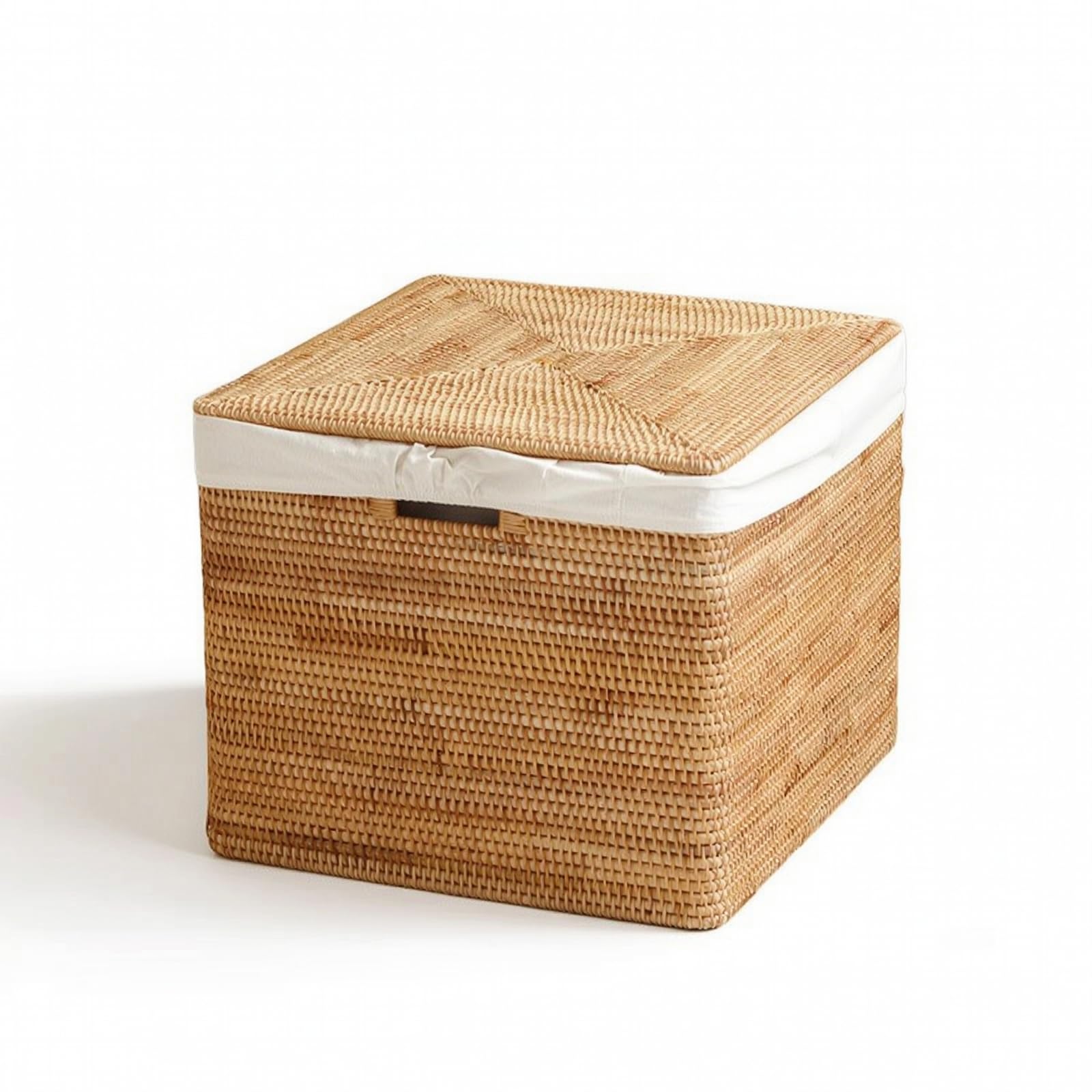Baúl Mimbre Caja Almacenaje Cuadrada Resistente Caja con Tapa Decorativa para Dormitorio, Caja Cuadrada Japonesa De Ratán, Grande, 43 28 35cm