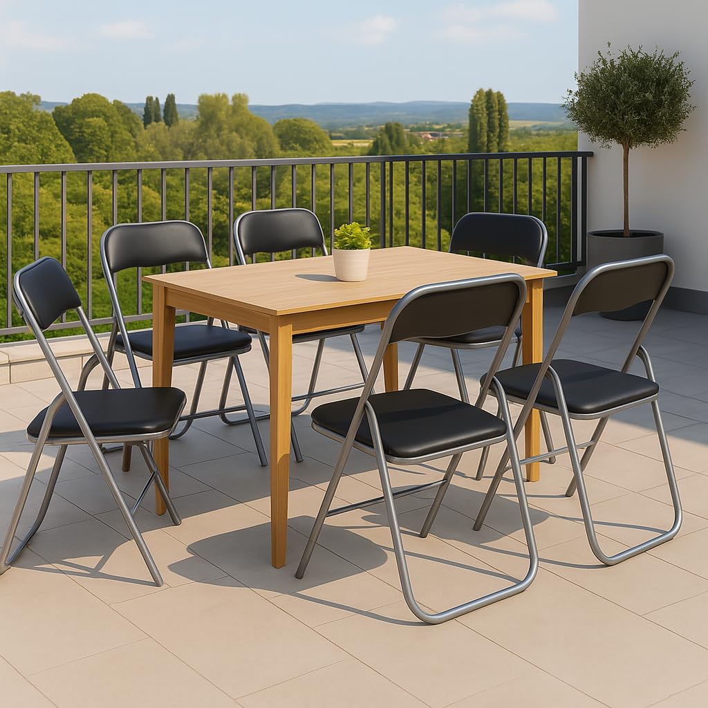 HAEST - Klappstühle 6er Set, Klappstuhl gepolstert mit Metallrahmen & Kunstleder, platzsparend, bis 100 kg belastbar, Ideal als Küchenstühle & Gartenstühle, Silber-Schwarz