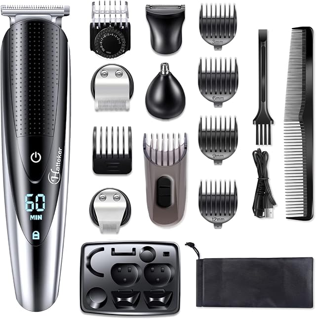 Hatteker Mens Beard Trimmer Grooming kit Hair Trimmer Mustache Trimmer Body Groomer for Nose Ear Facial Hair Cordless