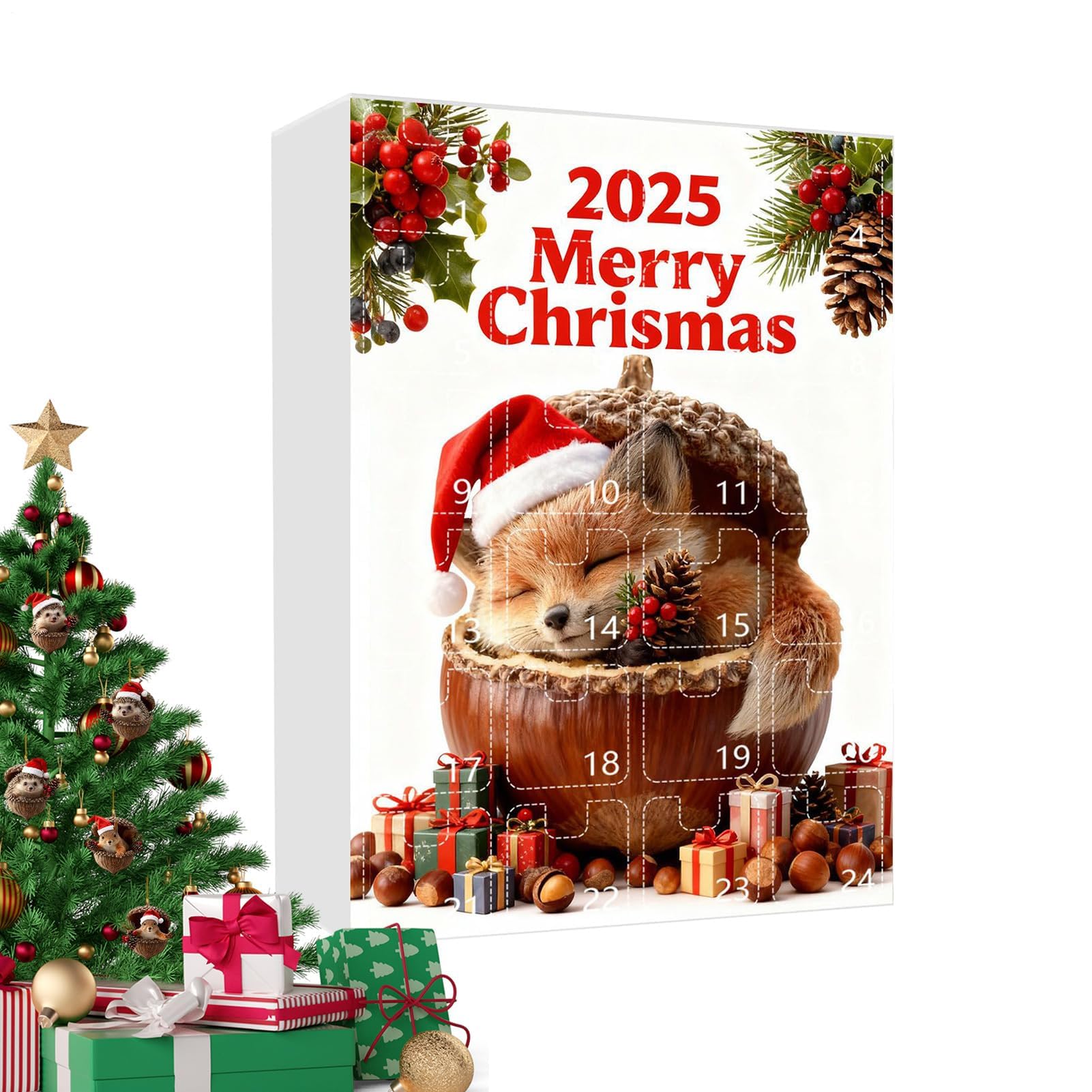Adventskalender 2025, 2D-Acryl, festliche Dekoration, 24 Tage, Countdown-Ornamente, für Zuhause, Auto, Rückspiegel, Wand, Fenster, Tür, Erwachsene, Kinder, Partyzubehör