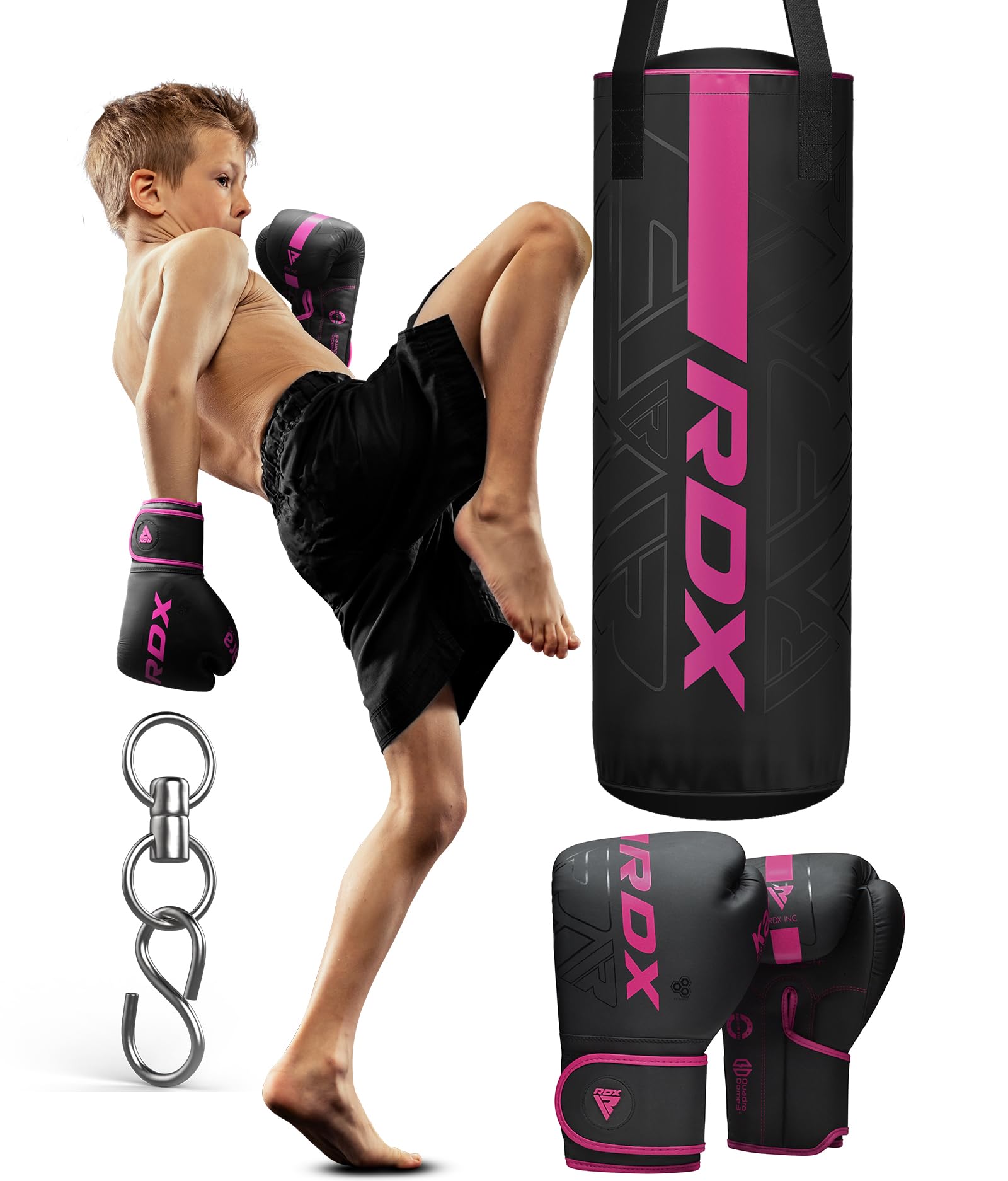 RDX Filled Kids Punch Bag, 60CM Maya Hide Leather Hanging Junior Set for MMA Muay Thai Karate Kickboxing Training, Youth Punching Bag for Girls Boys Children — image 1