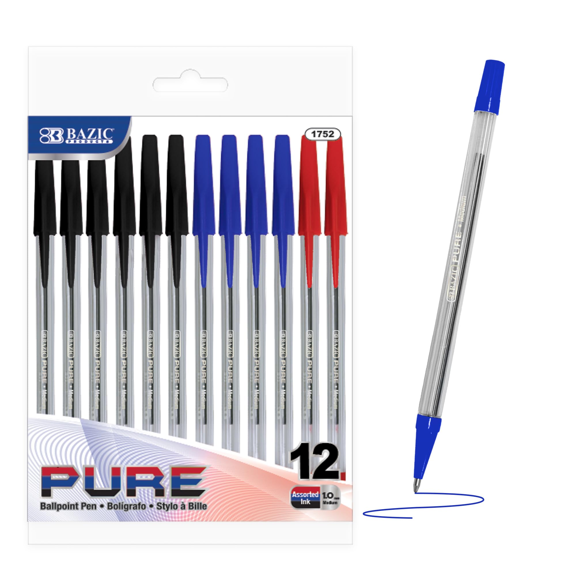 BAZIC Pure Assorted Color Stick Pen 12 Pack