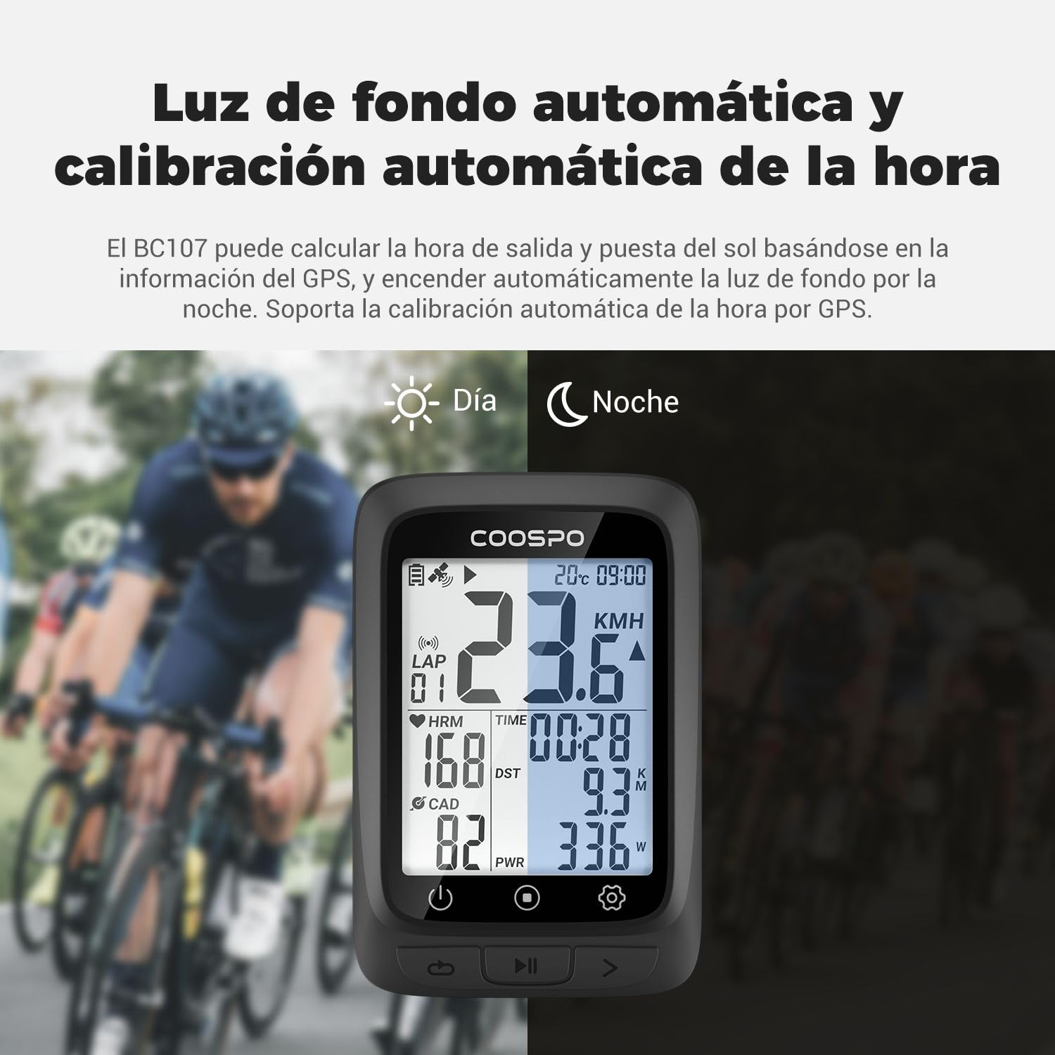 COOSPO BC107 GPS Computadora de Bicicleta Ant+/ BLE5.0, Ciclocomputador Bici Inalambrico IP67 Impermeable de 2,4" Retroiluminada Autonomía Pantalla