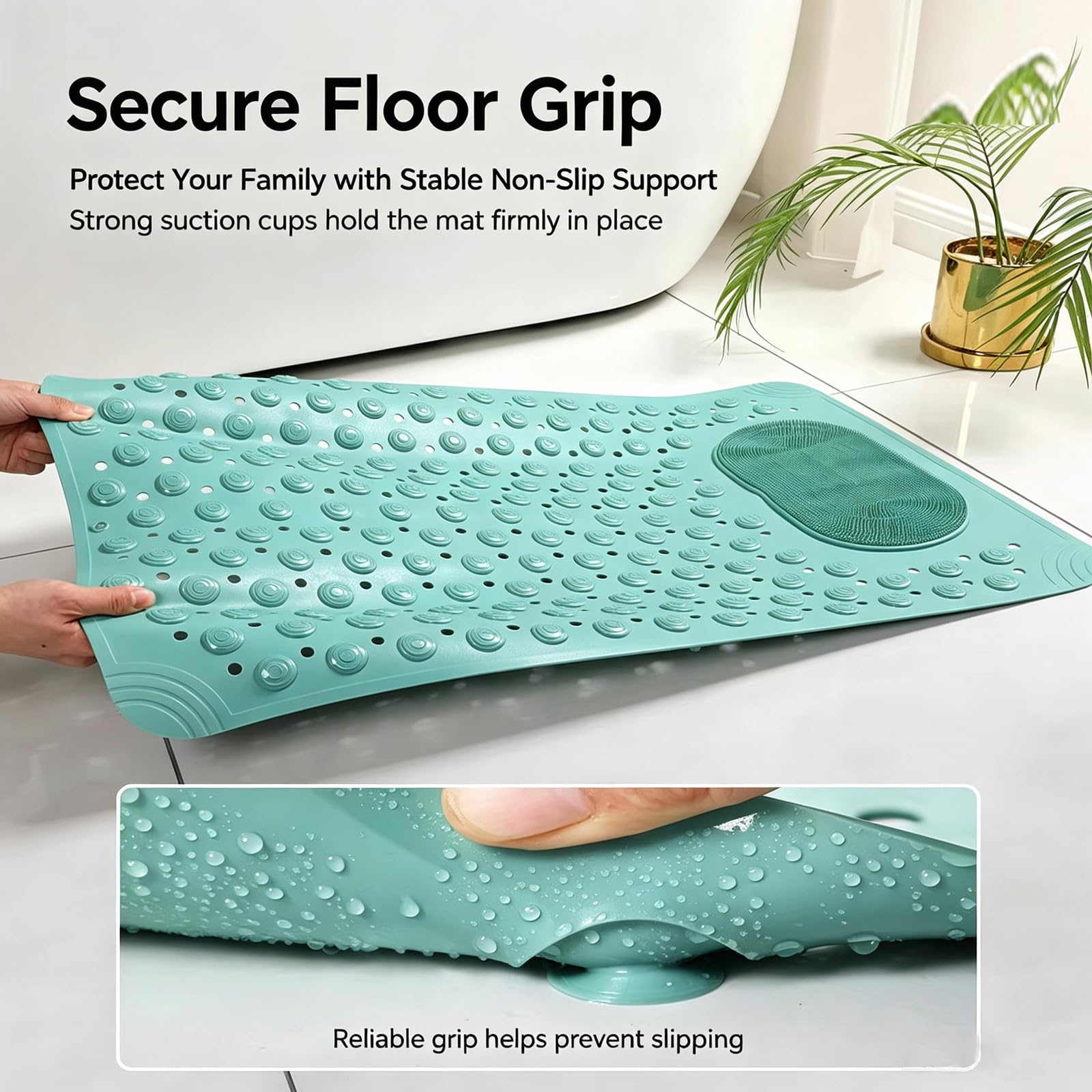 Antideslizante para Ducha material TPE ecológico Alfombra Bañera 36.5x69/50x80/59x89cm potente ventosa con Drenaje Enrollable Secado Cuenta con una zona cepillado cerdas suaves suelos encharcados