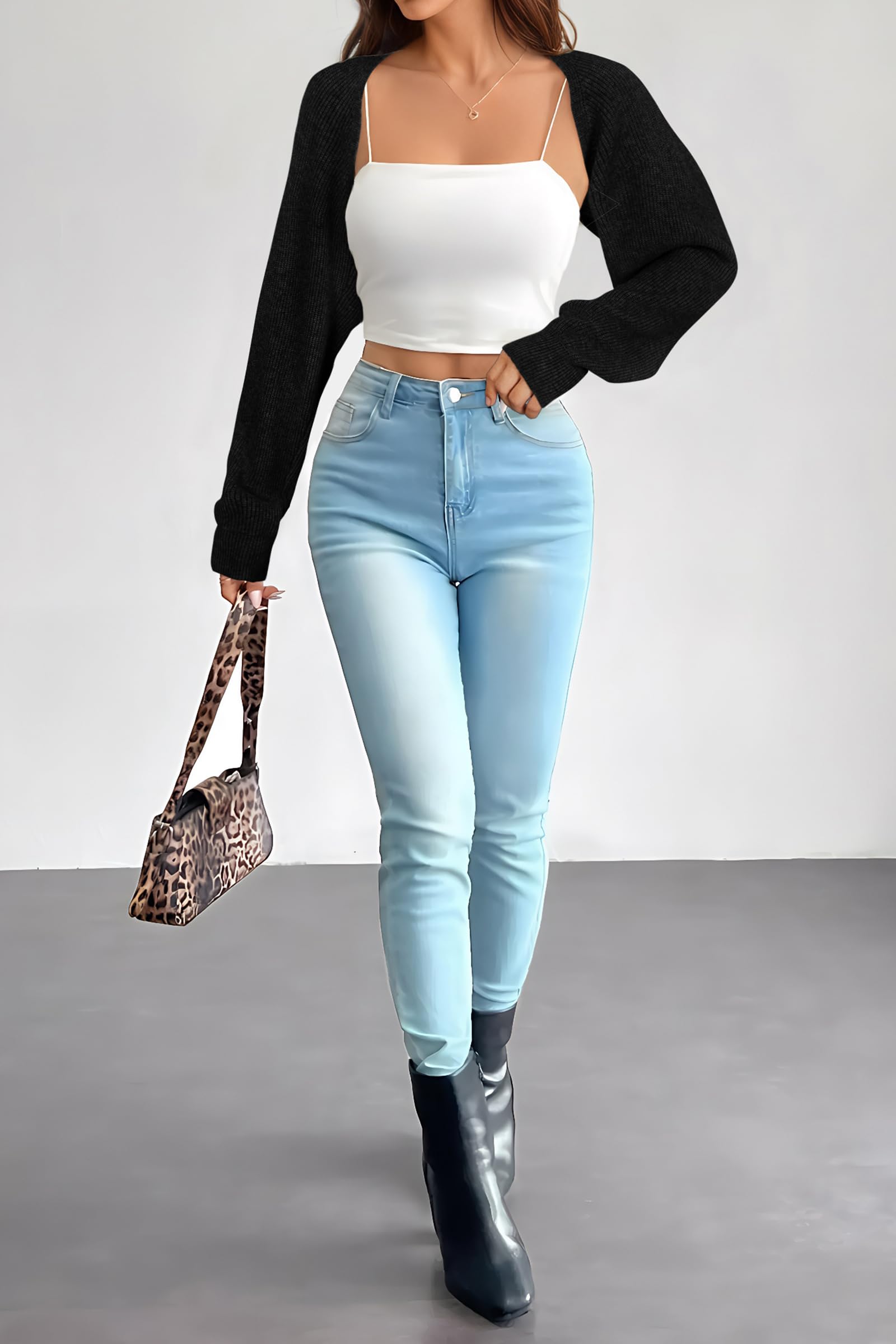Arach&Cloz Damen Langarm Shrug Bolero Wolle Srtickjacke Kurz Festlich Crop Cardigan Bolerojacke