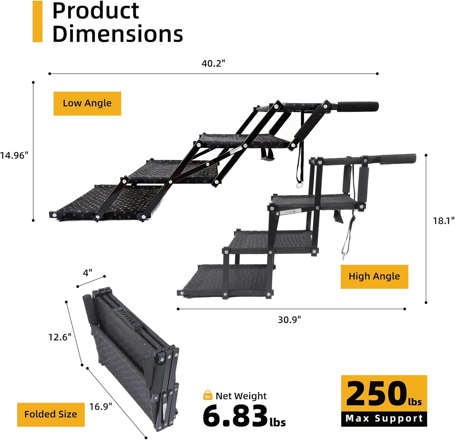 Dog Stairs 4 Steps Foldable Dog Ramp with Non-Slip Surface, Portable Dog Steps for Cars,SUV and Truck, Supports up to 250 lbs