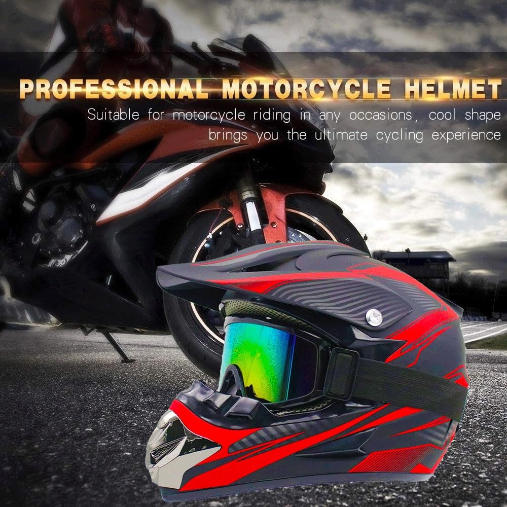 Casco Per ATV Per Bambini Omologato DOT Con Visiera, Per Moto da Cross Elettrica, Casco Per Mountain Bike Fuoristrada E Downhill Per Bambini Dagli 8 Ai 14 Anni, con Occhiali, Guanti E Maschera
