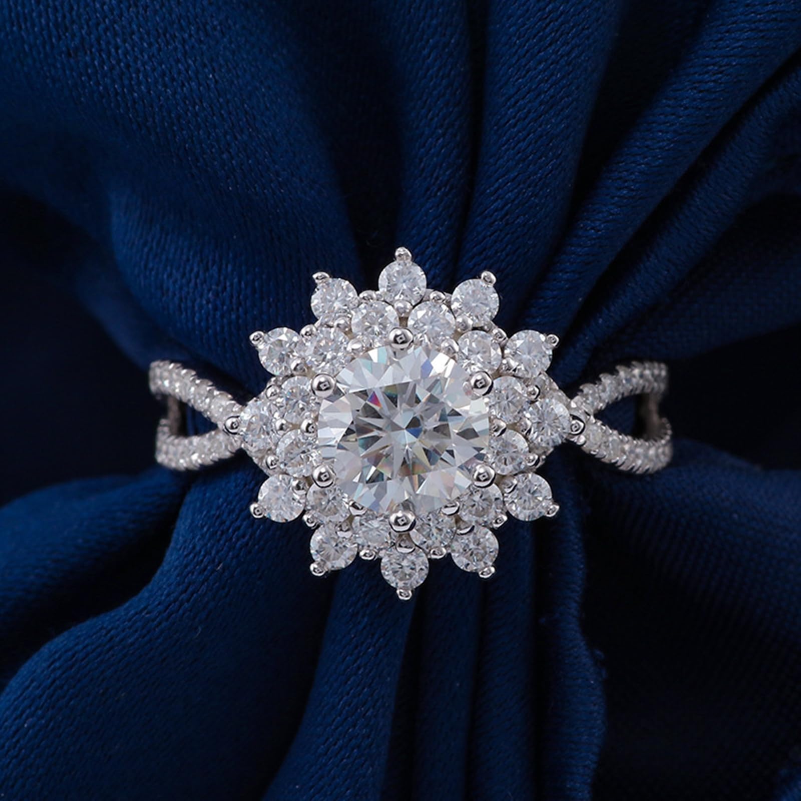 Anelli in argento 925, anello di fidanzamento da donna, set di fiori con moissanite rotonda da 1 carato, regalo di matrimonio