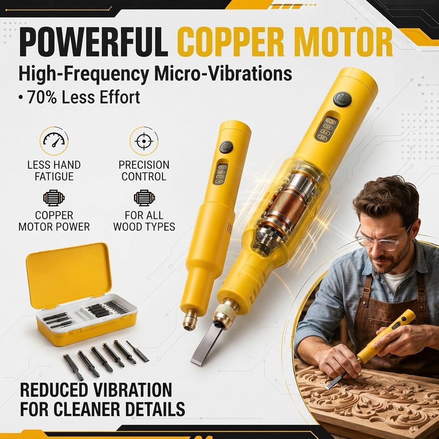 Kit Completo Per Intaglio Elettrico, Scalpello Elettrico Portatile Senza Fili, Con Custodia E 20 Lame Sostituibili, Per Incidere, Scolpire, Levigare, Forare, Lucidare E Carteggiare Legno, Green