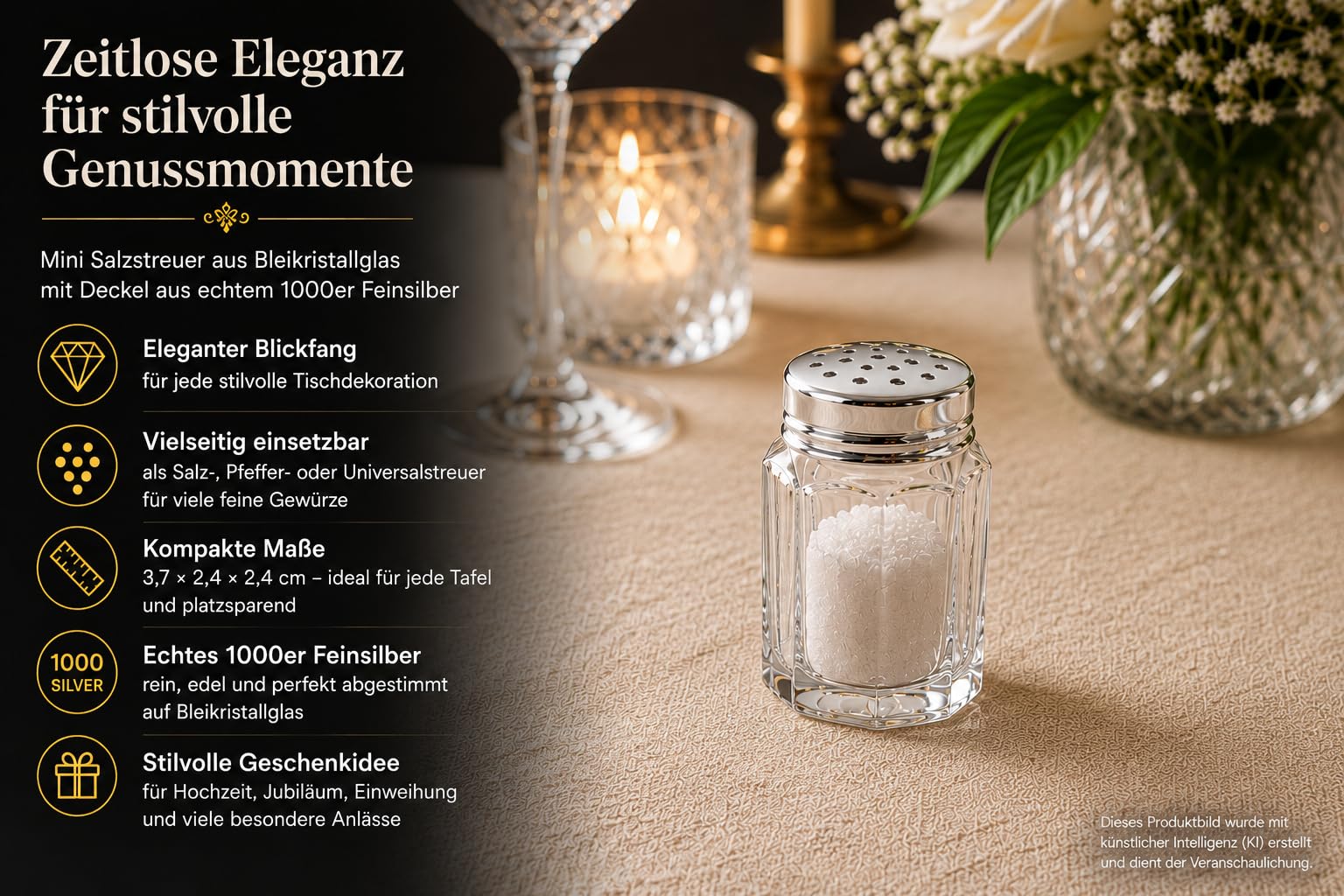 Mini salero de diseño de cristal con plata de ley, mini salero y pimentero (8 esquinas, 2 sin bandeja)