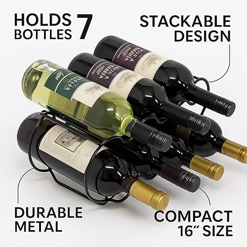 Miniatura 10 de Dependable Industries inc. Essentials Estante de vino apilable de color oro rosa, capacidad para hasta 7 botellas y mantiene el vino horizontal para