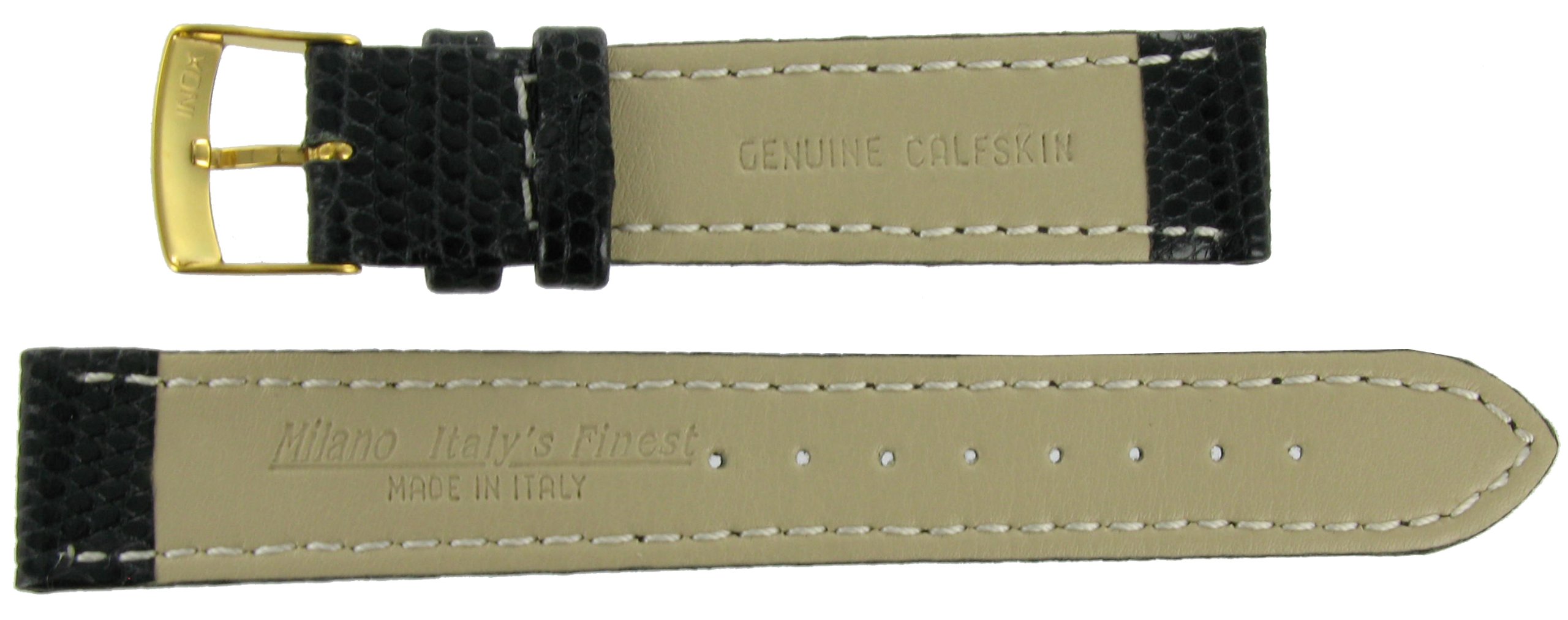 Morellato 16mm Genuine Leather Lizard Grain Padded Stitched Black Watch Band Regular-2125