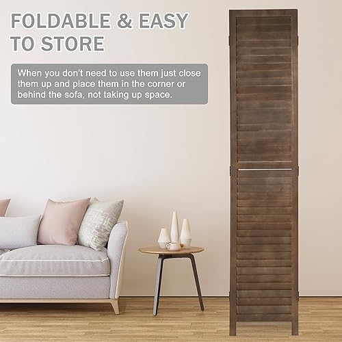 Miniatura 7 de Divisor de ambientes plegable de 4 paneles de 67 pulgadas de alto, marco de madera plegable, divisor de privacidad independiente, portátil,