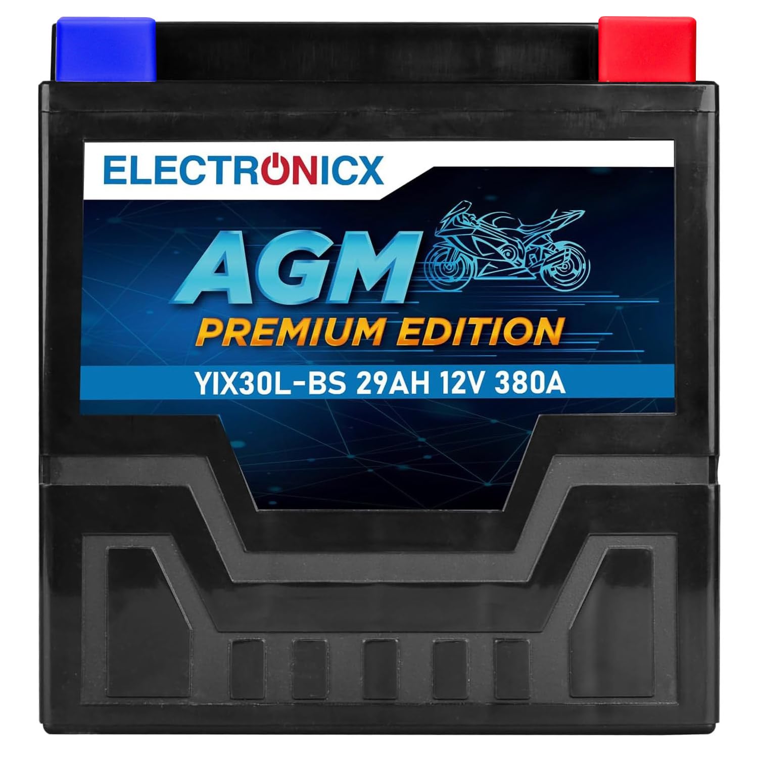 Electronicx YIX30L-BS AGM Batteria Moto 12V 30Ah – Avviamento 380A CCA, sigillata, senza manutenzione, compatta, resistente alle vibrazioni – per moto, quad, ATV, trattorini, motoslitte e touring