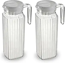 Conjunto De 2 Jarras De Vidro Com Tampa De 1 Litro Resistente Suco Agua Bebidas Casual Sofisticada Cozinha Cabe Na Porta Da Geladeira