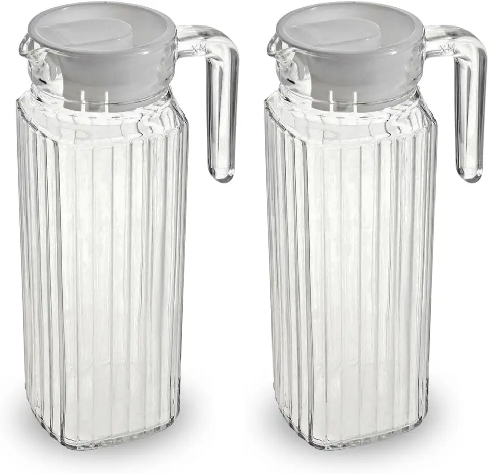 Conjunto De 2 Jarras De Vidro Com Tampa De 1 Litro Resistente Suco Agua Bebidas Casual Sofisticada Cozinha Cabe Na Porta Da Geladeira