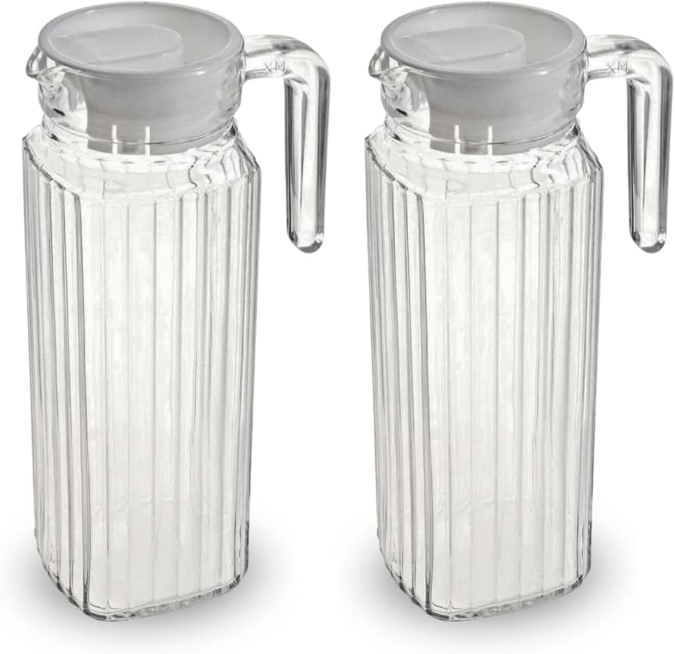 Conjunto De 2 Jarras De Vidro Com Tampa De 1 Litro Resistente Suco Agua Bebidas Casual Sofisticada Cozinha Cabe Na Porta Da Geladeira