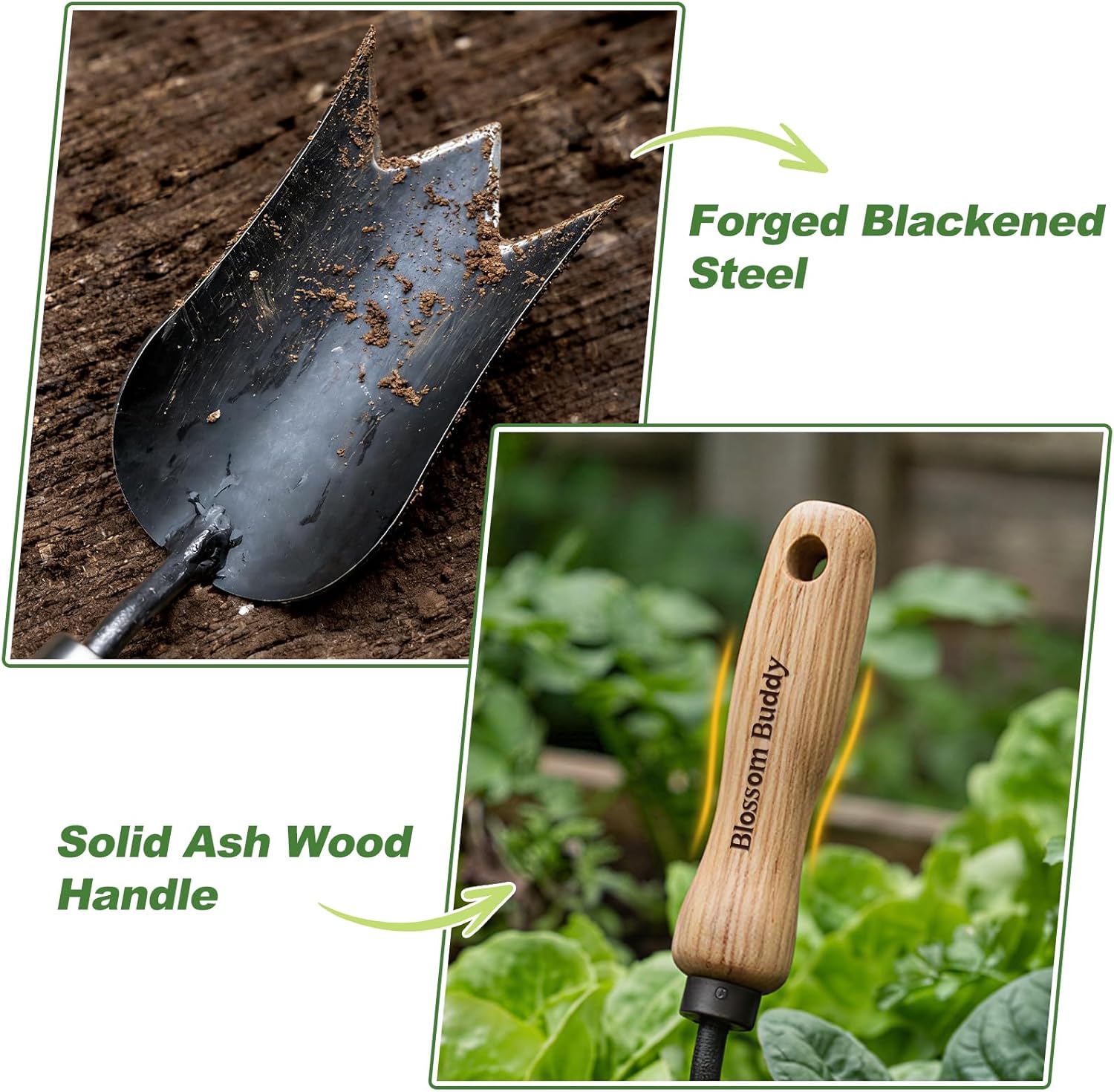 Wooden Handle Garden Tulip Trowel, Black Metal Head Hand Weeder with Ergonomic Design for Gardening