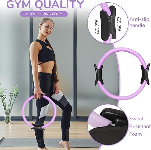 Miniatura 3 de TOPZGLEEY Juego de anillos y pelotas de pilates con bandas de resistencia, equipo de pilates para entrenamiento en casa, anillos de pilates de 14 y