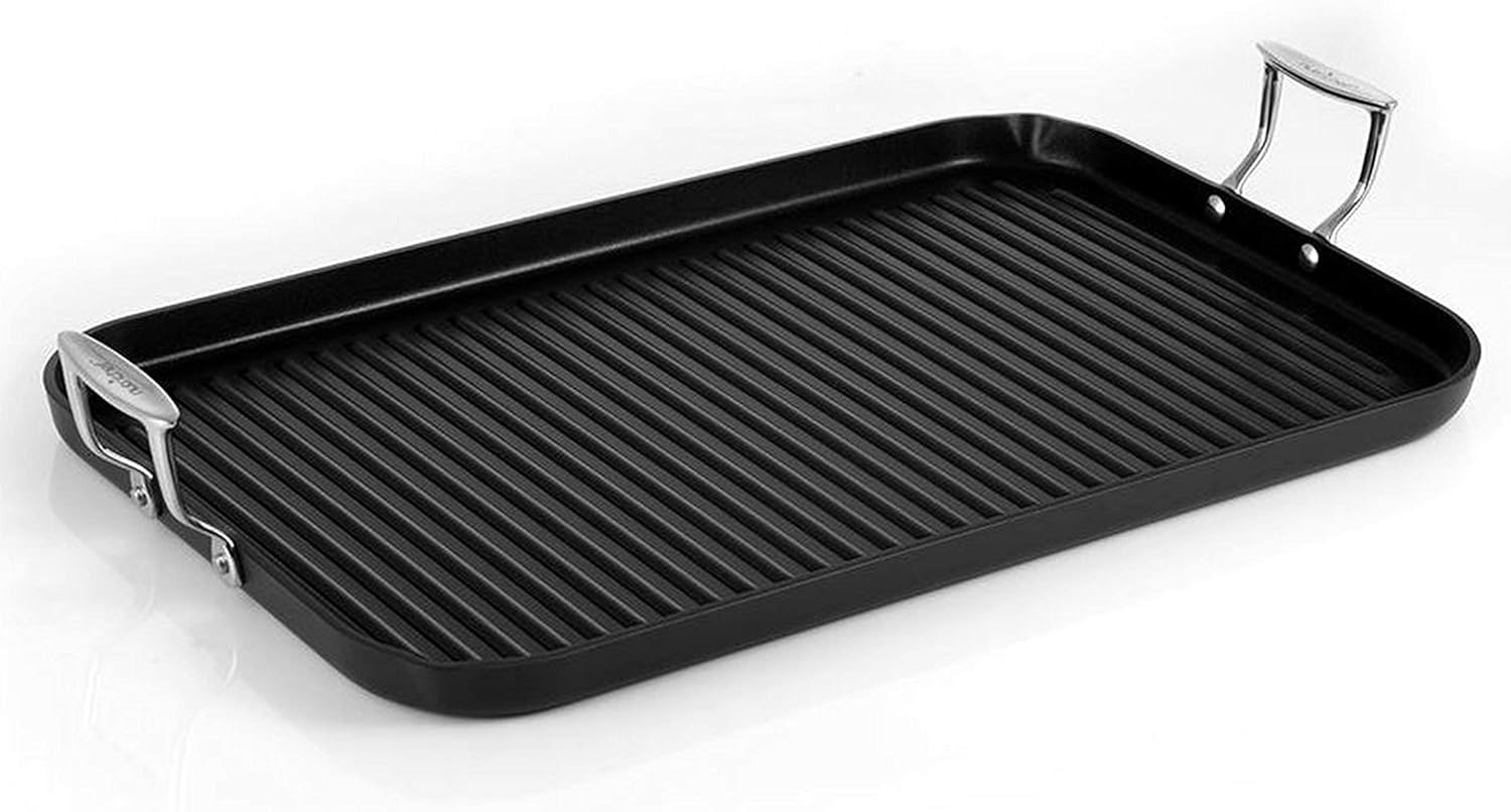 NutriChef 20"x13" Stove Top Grill Pan Double Burner, Cast Iron HardAnodized Non