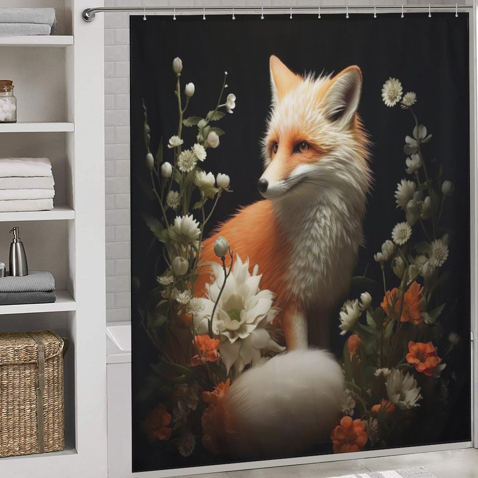 Rideaux douche tissu renard pour créer une salle de bain accueillante et moderne