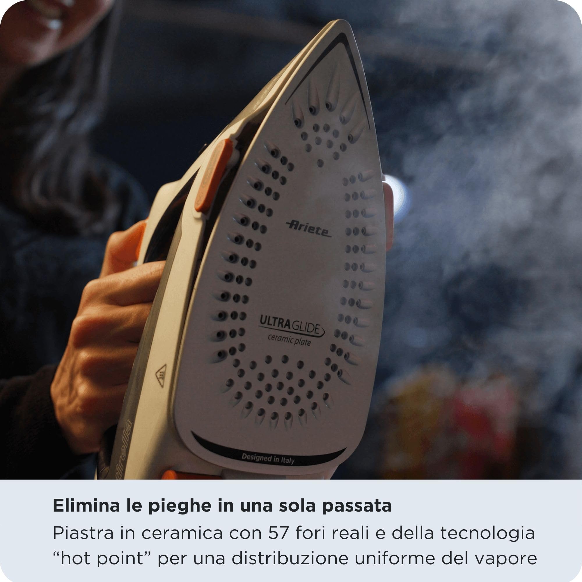 Ariete 6190 Step UP, Ferro da stiro intelligente, Piedini intelligenti, Piastra in ceramica Ultraglide con 57 fori, Serbatoio 320ml, 2400W, Vapore continuo 30g/min
