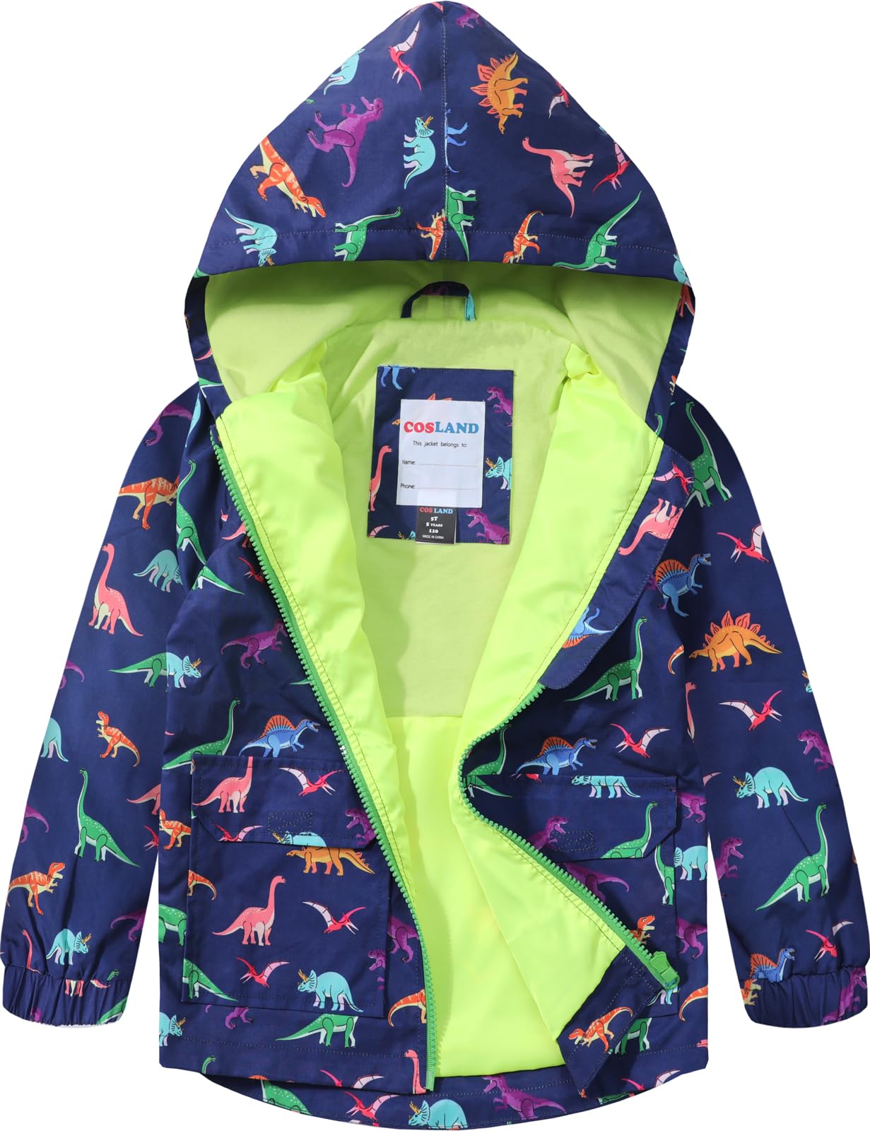 COSLAND Toddler Boys Girls Rain Jacket Waterproof Hooded Raincoat, 2-5T