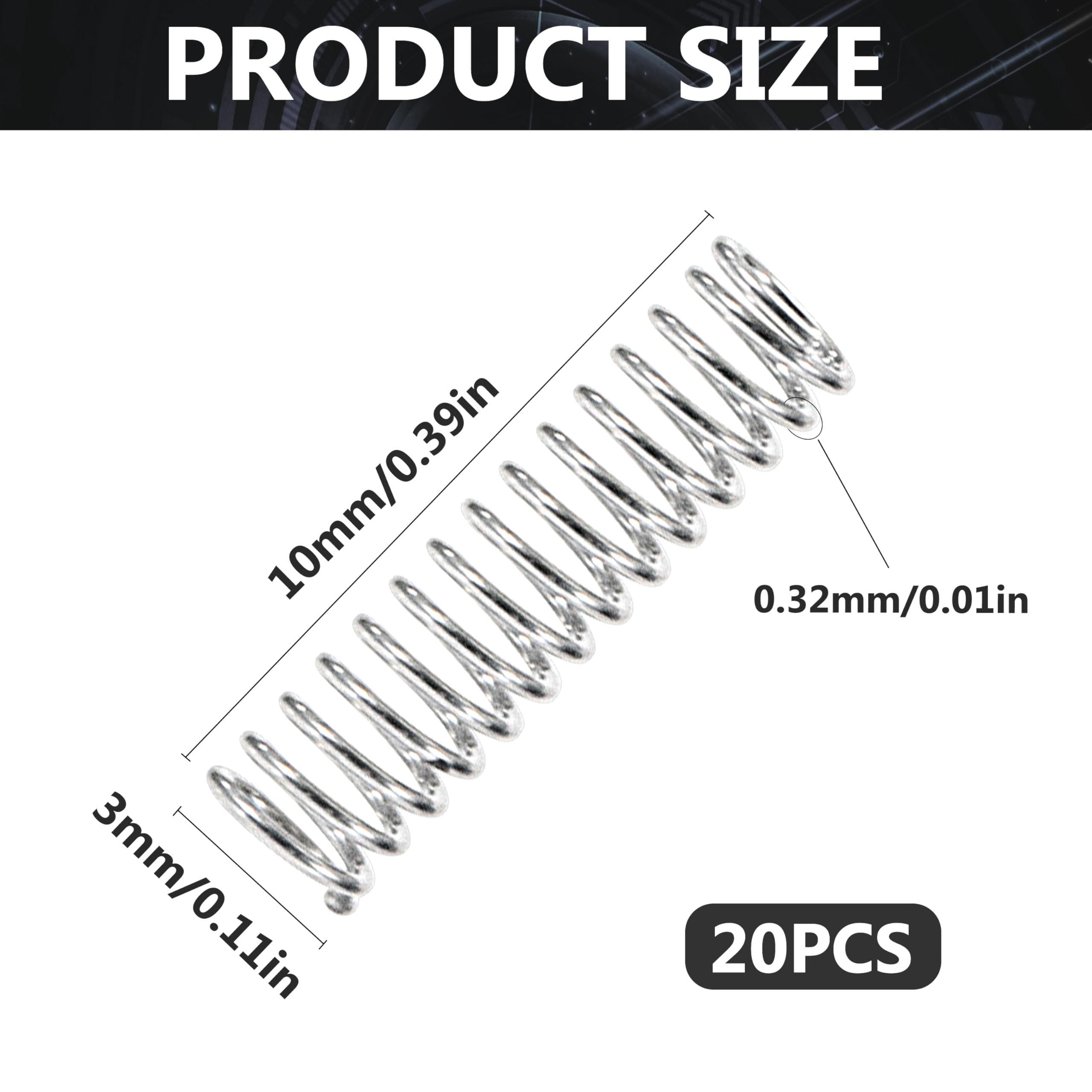 10 Molle A Compressione - Lunghezza 100mm, Filo 0,5mm, Diametro 5mm