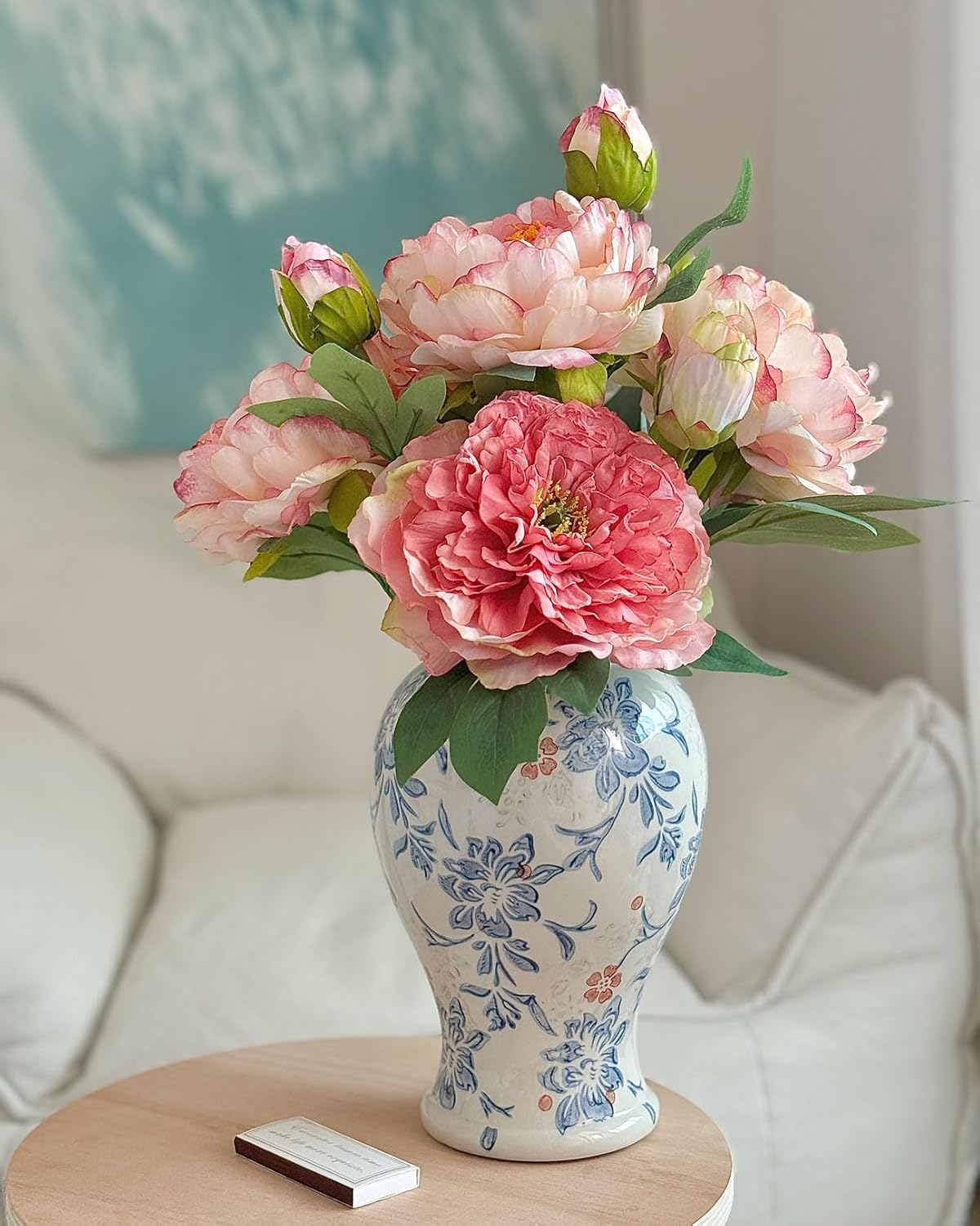 Vintage Blue and White Ceramic Vase, Porcelain Decorative Ginger Jar Flower Vase for Centerpiece Living Room Table Shelf, Chinoiserie Country Decor - Image 2