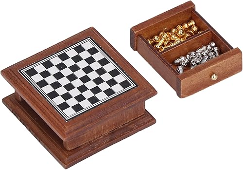 Juego de ajedrez en miniatura, mini colección de casa de muñecas 1:12, juego de ajedrez internacional, mini ajedrez con tablero de ajedrez, mini