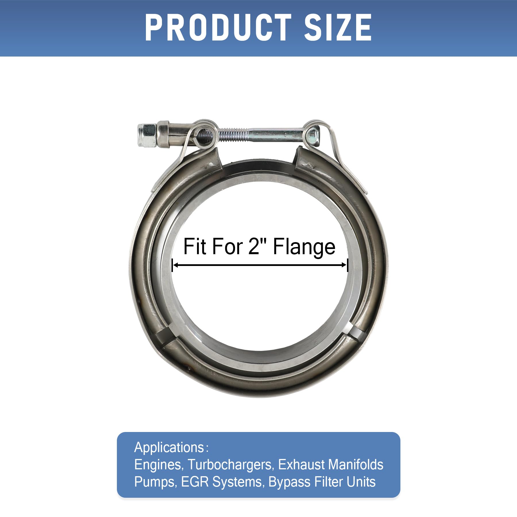 2 Inch V-Band Clamp & Flange Kit - Stainless Steel, Male/Female Flanges, For Turbo Exhaust Pipes
