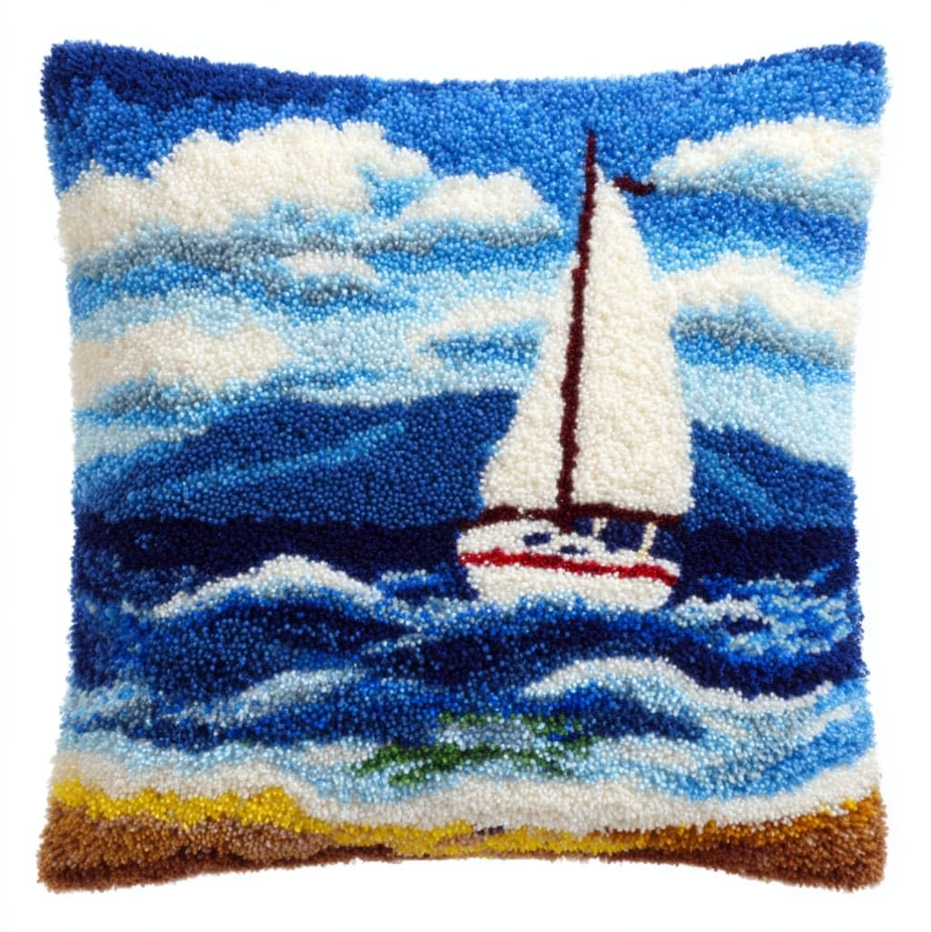 AxiangziK Latch Hook Pillow Kit for Adults,sea Sailing Boat