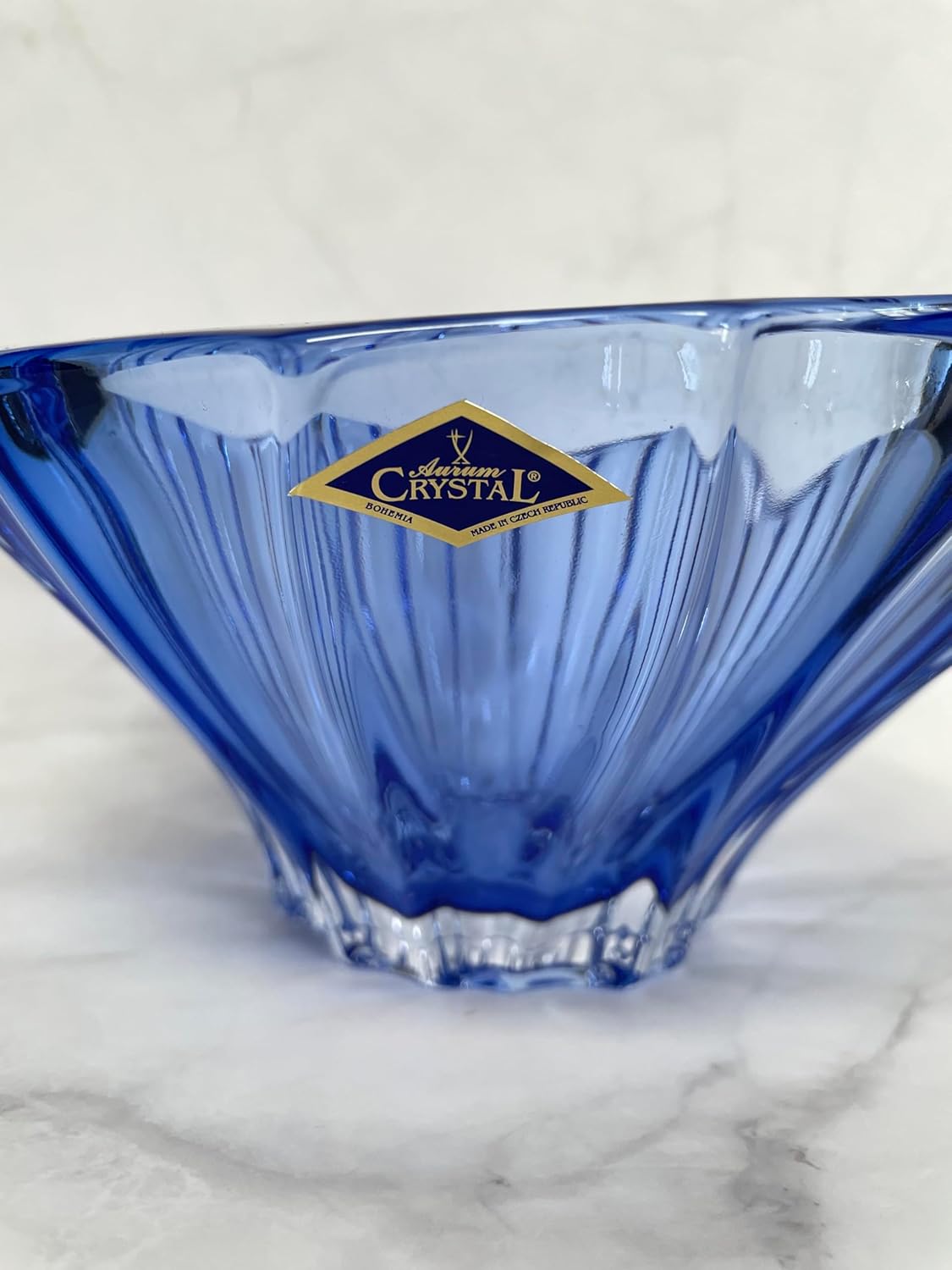 Treasury Bowl Vase 7 inch,Crystal Glass Desert Dish ,Home Decor, Centerpiece Blue Fruits Bowl,Bohemia Czech Crystal Glass, Wedding Gift