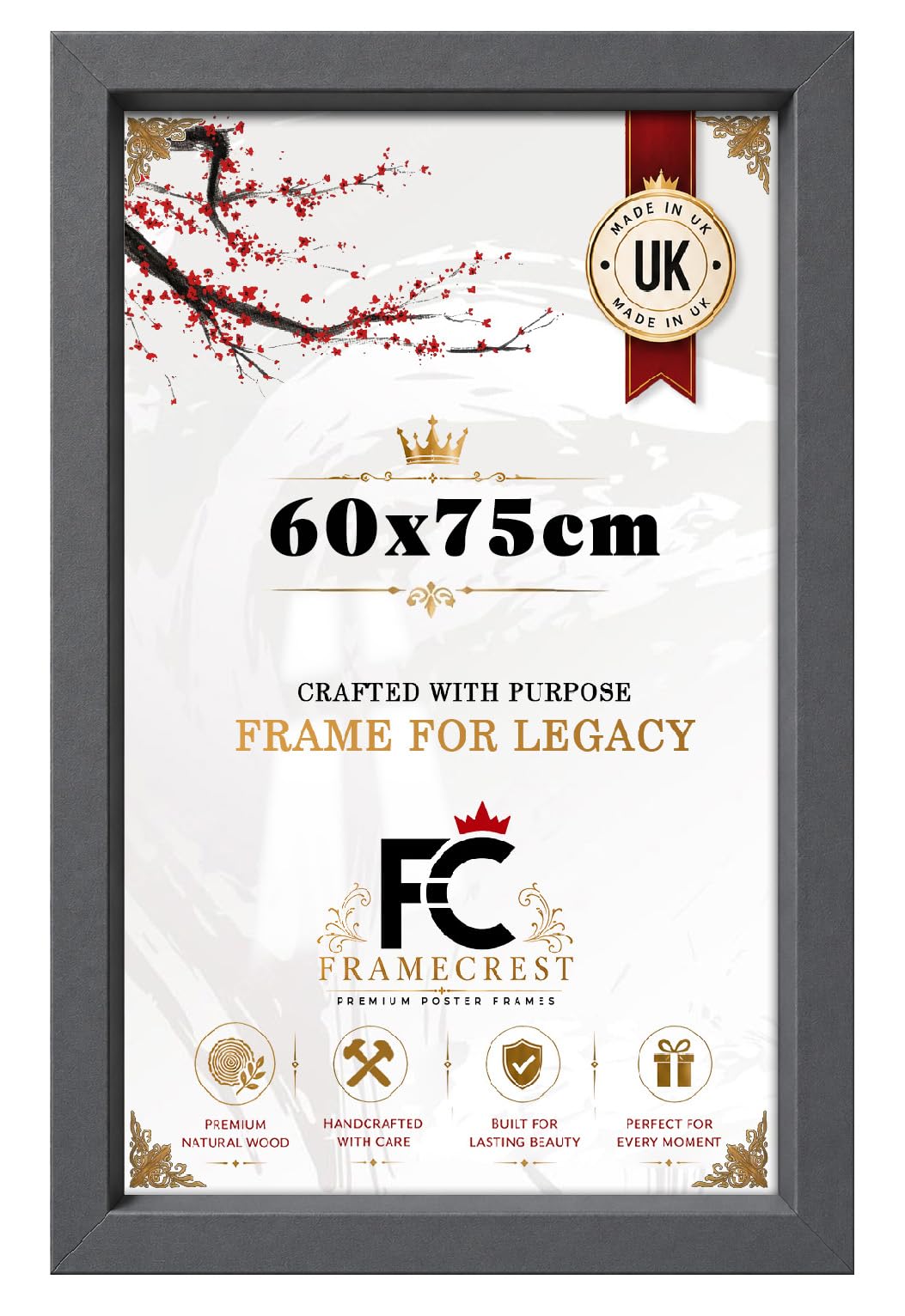 FRAMECREST Exclusive 60x75cm Poster Frame Rectangle | Sleek Photo Frame for Home Decor | Easy to Hang, Wood Finish | Family Portraits, Art Prints, and Memories-[Dark Grey]