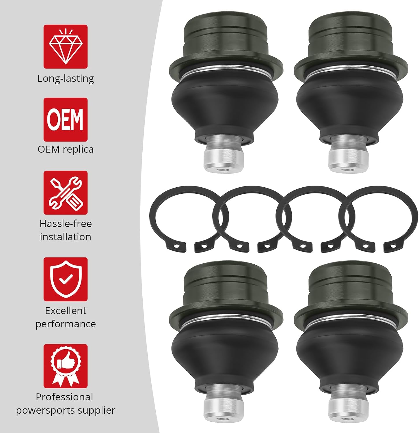 JAVIK 4Pcs Front Upper & Lower A-Arm Ball Joint Compatible with Suzuki 2002-2024 KingQuad 400 LT-A400 LT-F400F Eiger 500 400 Vinson 500 OEM# 51210-38F00