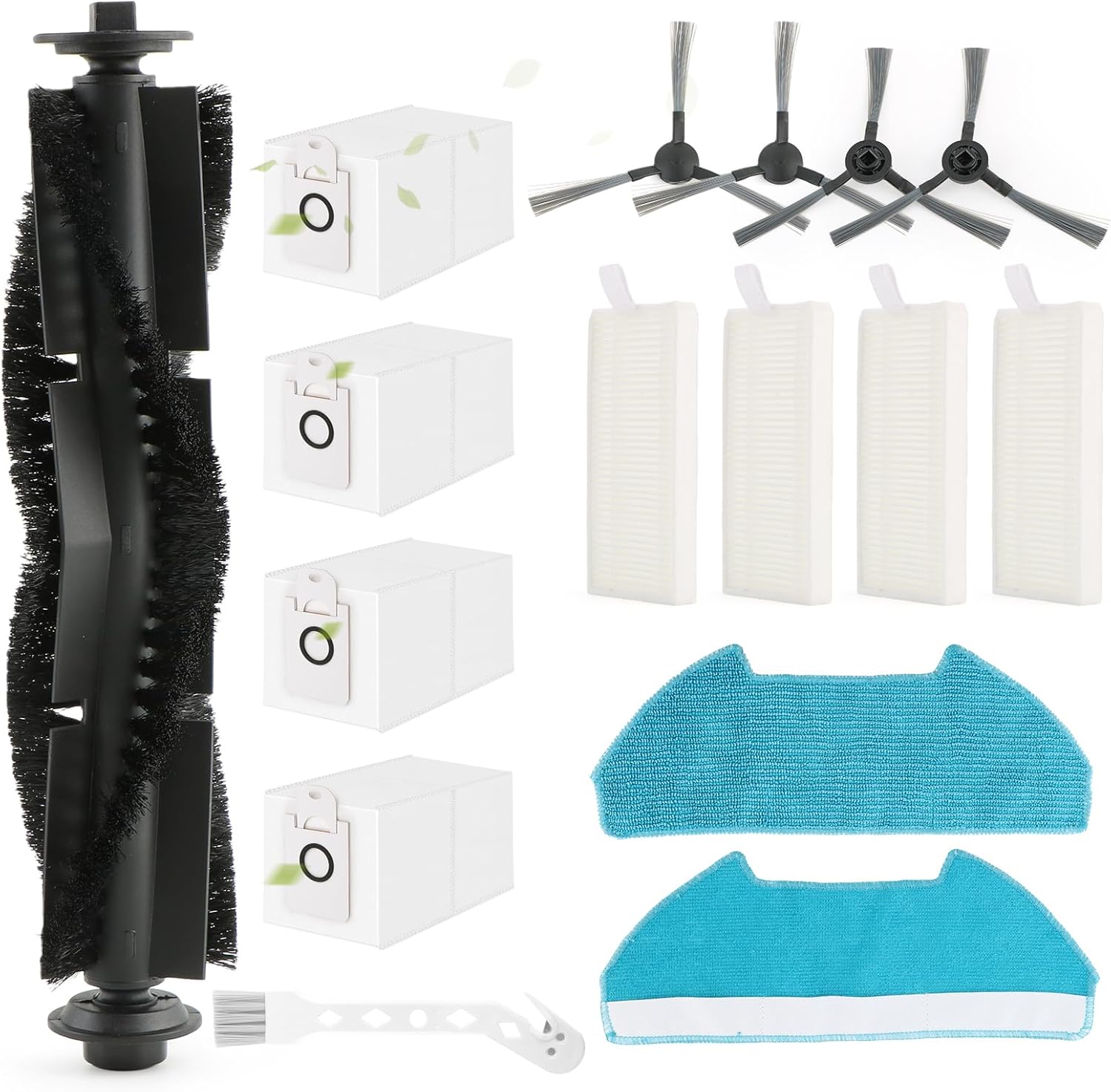 Replacement Parts for Bobsweep Dustin/Orb-i/Ultra-Vision / RC400 Accessories Kit with 1 Rubber Brush,4 Dust Bags,4 Hepa Filters,2 Mop Pads,4 Side Brushes Vacuum Cleaner Set Accessories