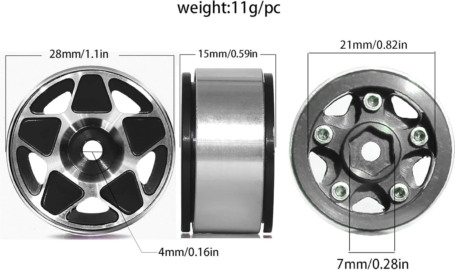 REDSPIDER 1.0 Beadlock Wheels（4pcs） 1.0 Wheels 28 * 15mm Hex 7mm for 1/18 1/24 RC Crawler TRX4M Axial SCX24 Gladiator Deadbolt Bronco C10 JLU Whees ﻿ (Black)