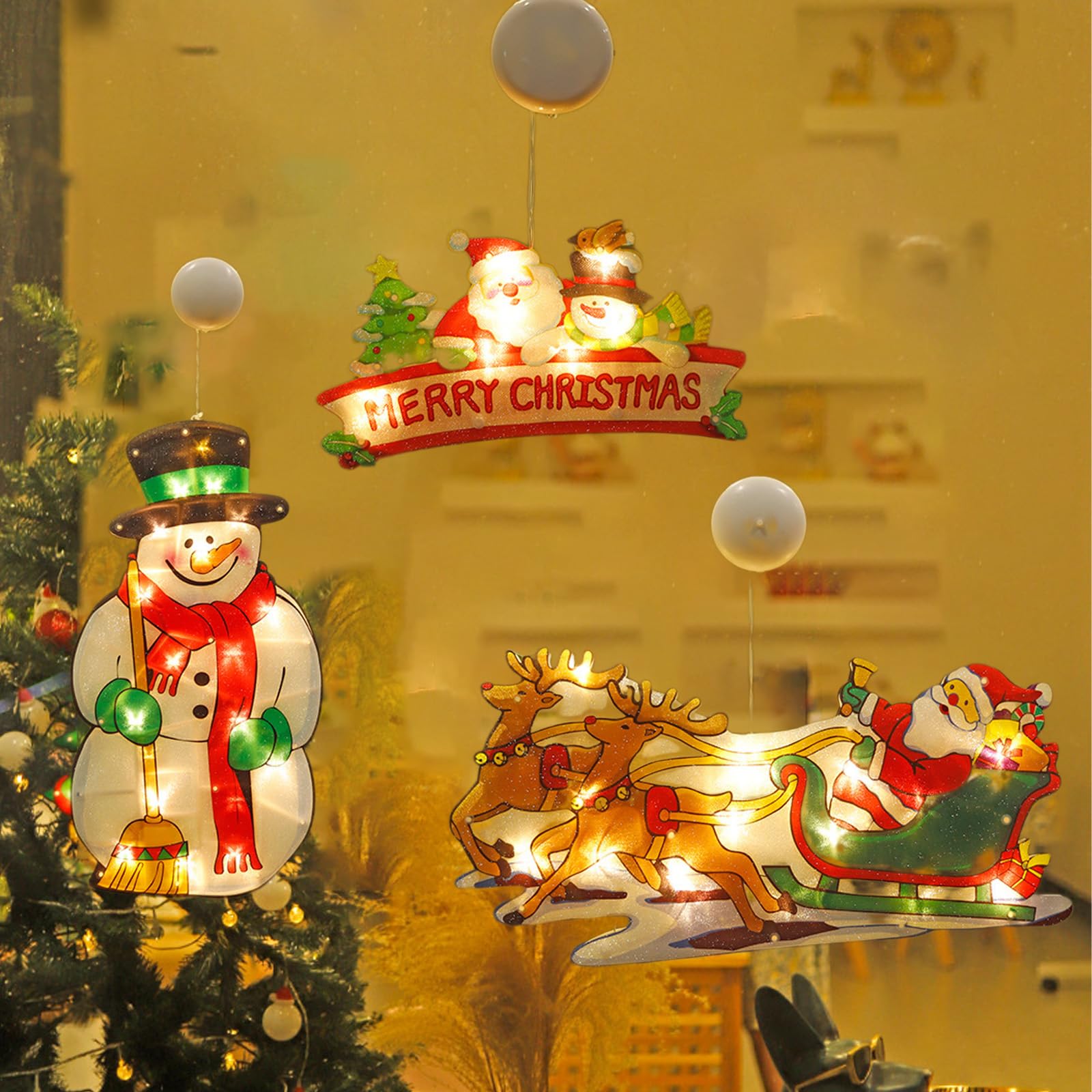 3/6-Teiliges Weihnachtsfenster-Hängelichter, Fenster Lichter Weihnachten Mit Saugnäpfe, Weihnachtsfenster Beleuchtung Für Weihnachten Deko, Balkon, Party, Hochzeit (3PCS-4(BIG))