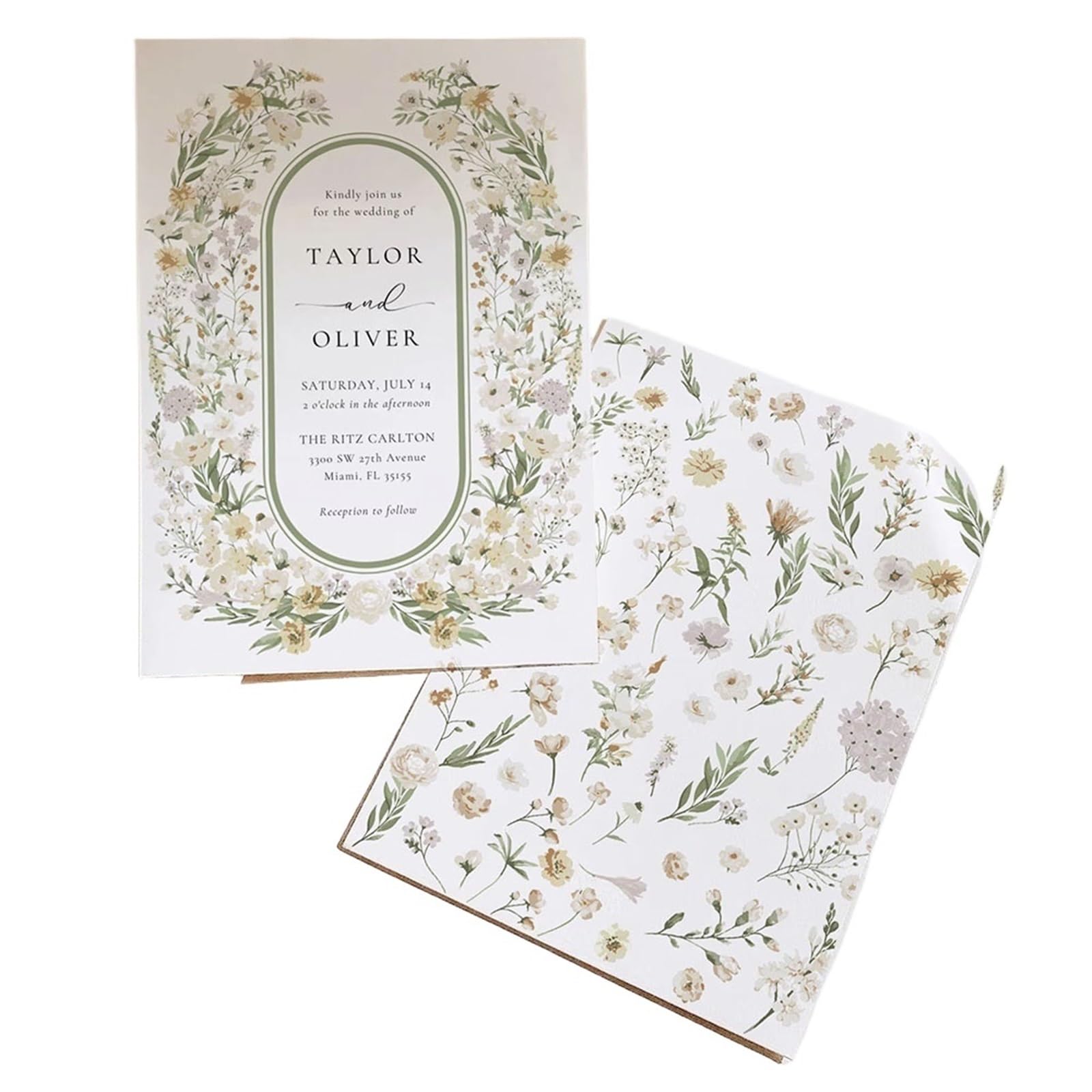 Hochzeitskarten Personalisierte Blumenhochzeitseinladung Druckbare Boho Wildblumen Blumenkranz Hochzeitsdekoration Partyzubehör(50pcs)