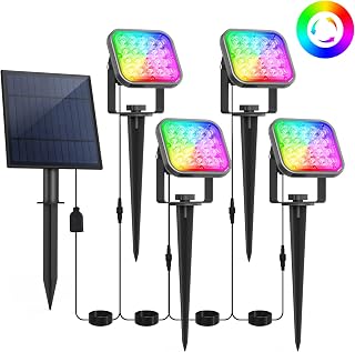 T-SUN Solar Spotlights Outdoor, 4 in 1 Color Changing Solar Landscape Spot Lights Auto ON/Off RGB Solar Garden Pond Lights for Yard, Pathway, Driveway, Pool Area(RGB)