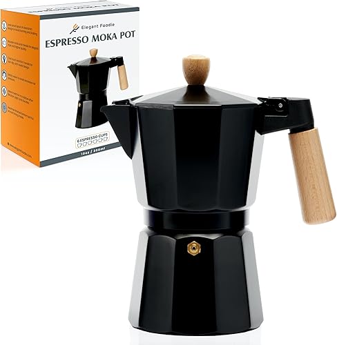 Cafetera italiana Olla de café expreso para el gusto clásico Greca entusiasta del café Estufa de calidad Olla de moca negra con mango de madera