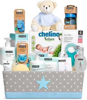 Canastilla Bebé Recién Nacido Suavinex Fantasy | Cesta Bebé Regalo con Productos para Recién Nacido | Incluye Peluche, Biberón, Chupete, Mordedor, Gel Champú, Loción, Crema y Pañales (Azul)
