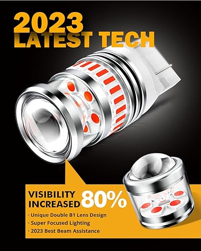 Miniatura 2 de Auxbeam 7443 Bombillas LED rojas 2023 Serie B1 luces traseras 400% más brillantes con proyectores dobles 7440 7441 7444 7444NA T20 Bombillas LED de