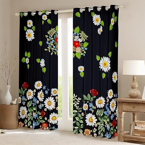 Miniatura 40 de Erosebridal Cortinas retro de los años 60 y 70 de 84 x 63 pulgadas, cortinas opacas rústicas de flores psicodélicas para hombre y mujer, diseño