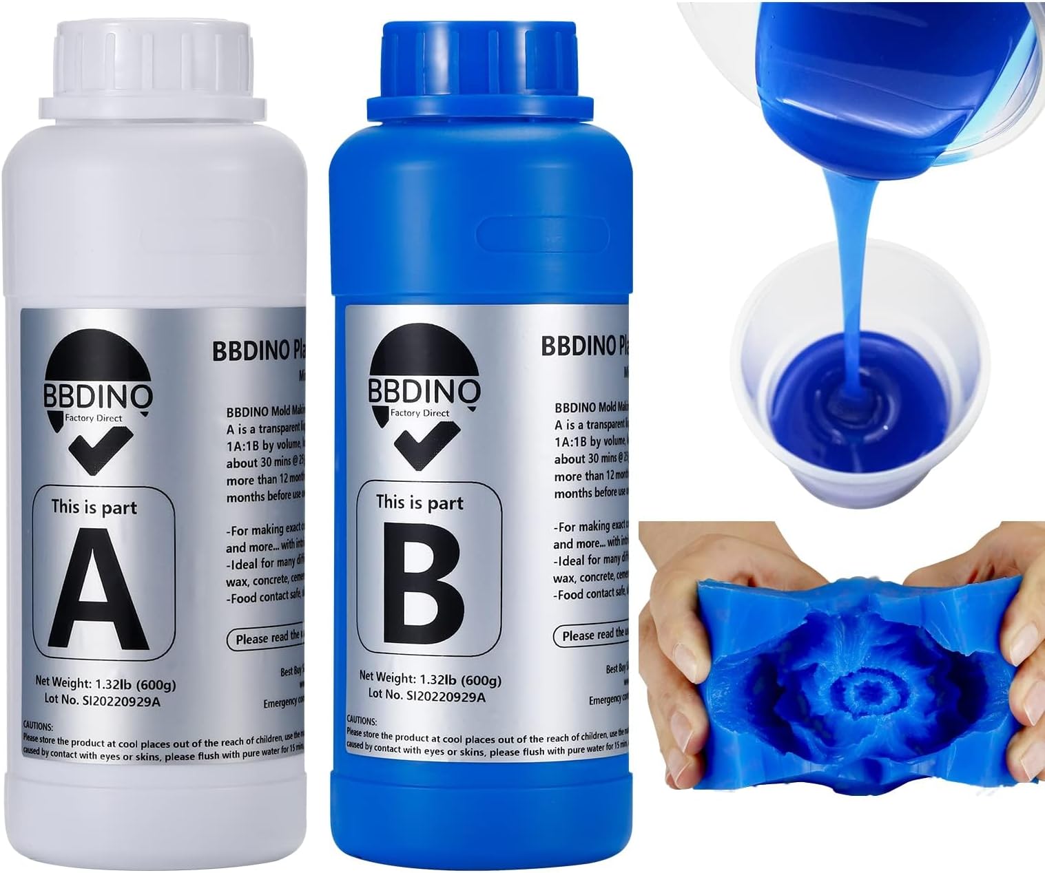 BBDINO Silicone Mold Making Kit 42 Oz, 30A Liquid Silicone, Fast Cure Rubber, 1:1 Ideal for Casting Resins & Molds - Sapphire Blue